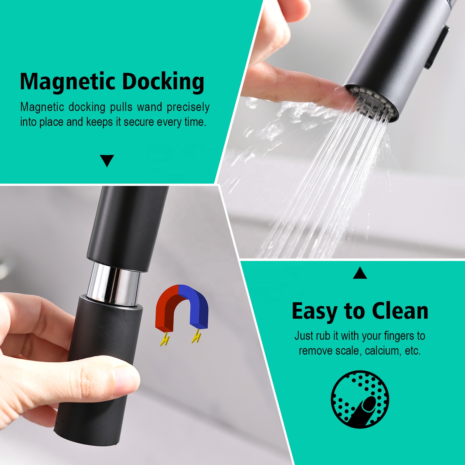 2-Funktions-Magnet-Küchenmischer Einhebel-Küchenarmatur für Spüle, mattschwarz, herunterziehbarer Küchenarmatur