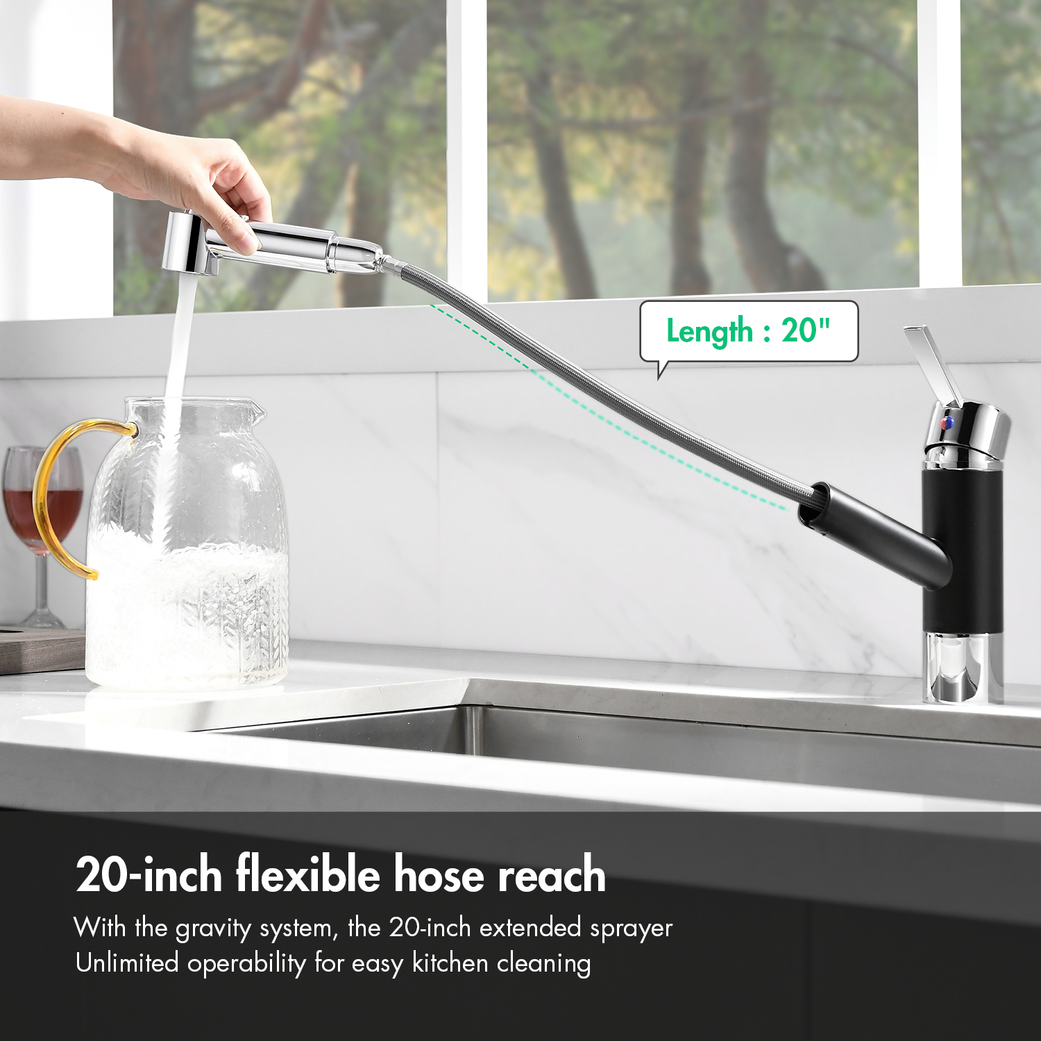 APS153-BC 2021 Moderner ausziehbarer Einhand-Küchenarmatur aus schwarzem Edelstahl für Waschbecken