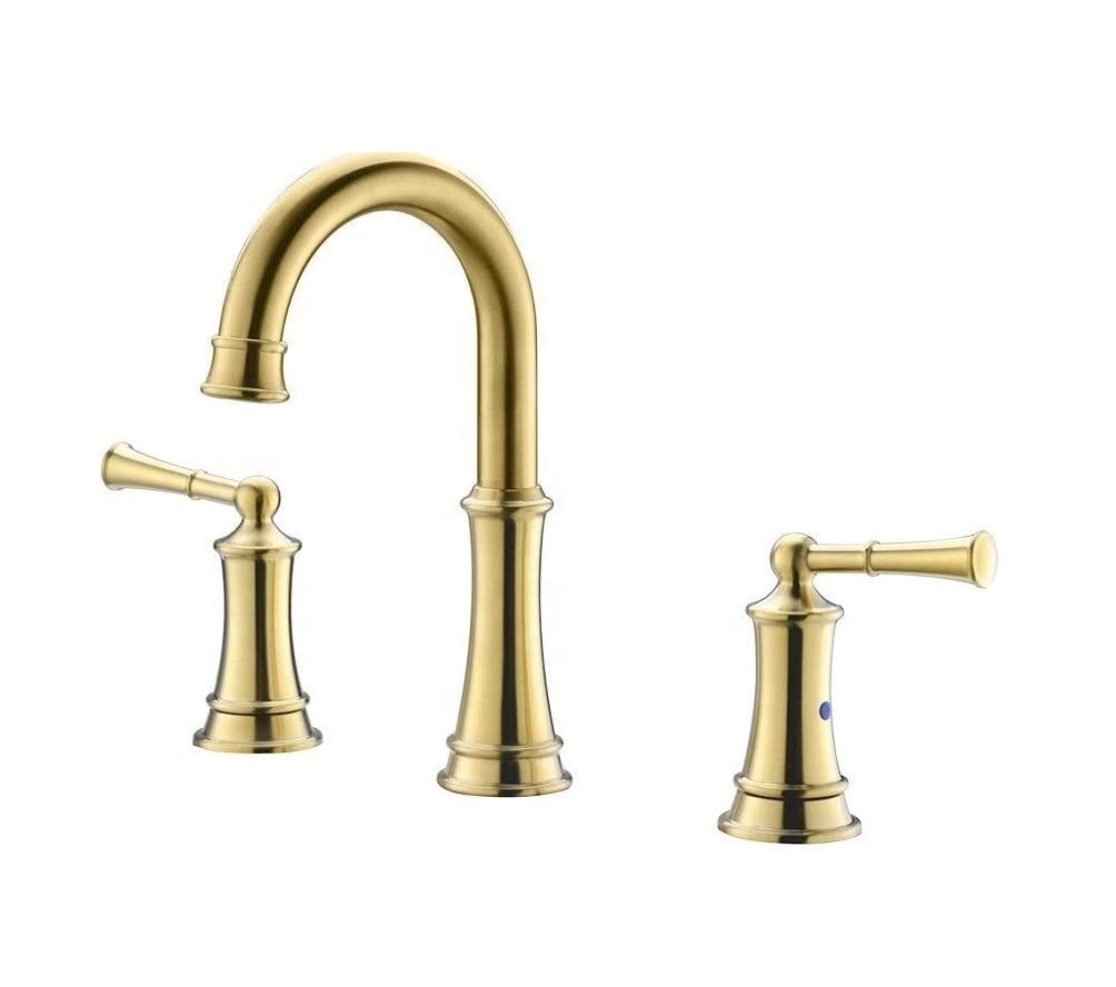 APB122-BTG Luxuriöser, eleganter Waschbecken-Wasserhahn, 3-Loch, klassischer Wasserhahn, vergoldete Bürste, Gold-Badezimmer-Wasserhahn