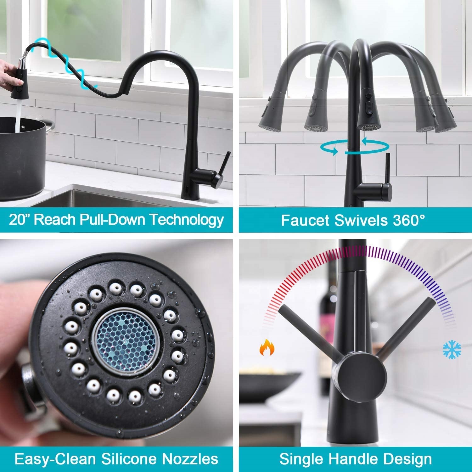 Moderner Wasserhahn Schwarz Smart Küchenarmatur Automatische Küchenarmaturen mit Pull Down Sprayer Schwarz