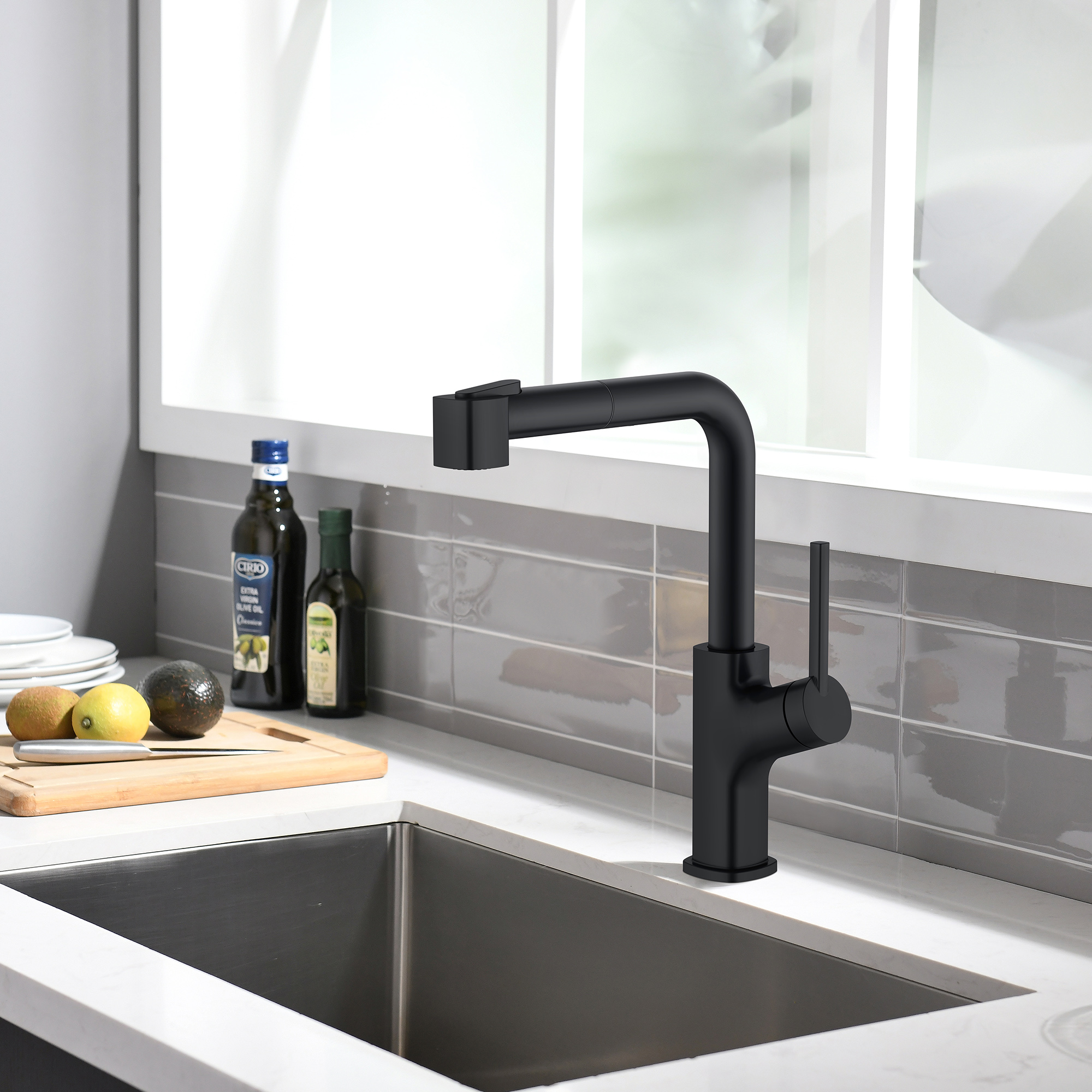 Neues Design Schwarz Küchenarmatur Mattschwarz Ausziehbarer Küchenarmatur