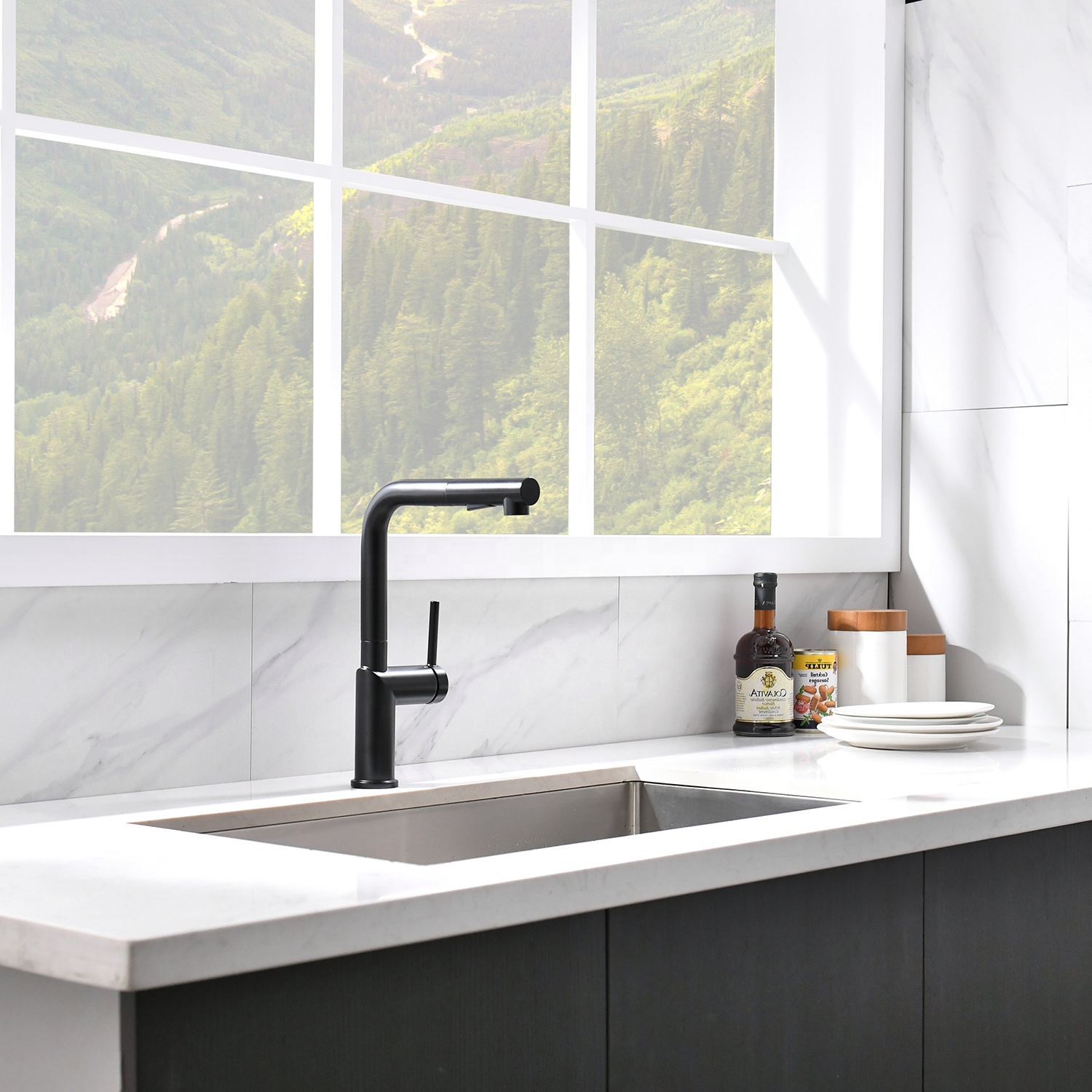 Zeitgenössischer Wasserhahn Küchenspüle Wasserhähne Wasserhahn Neues Design Modernes ausziehbares Spray Küchenarmatur