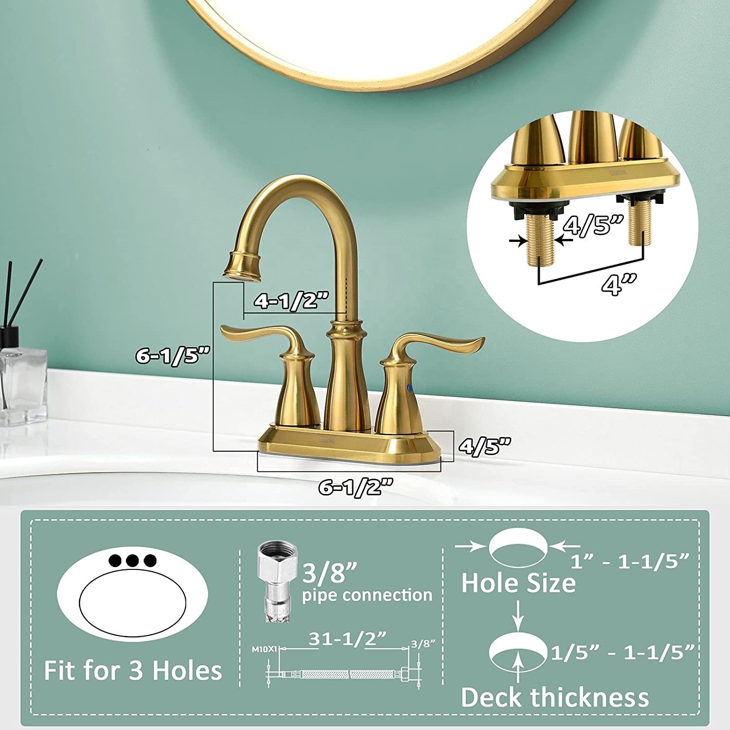 Luxus 4 "Minispread Wasserhahn Gebürstetes Gold Wasserhahn Waschbecken Wasserhahn Badezimmer