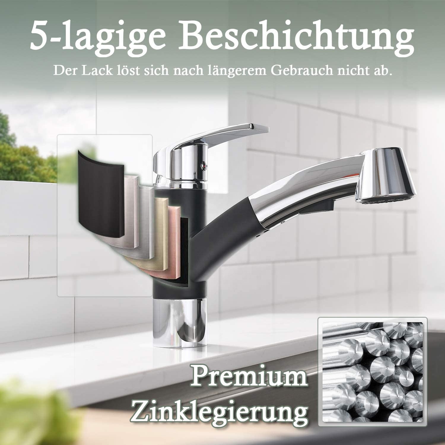 Chrom Quadratische Basis Flache Küchenarmatur Ausziehbare Küchenspüle Wasserhahn Küchenwasserhähne